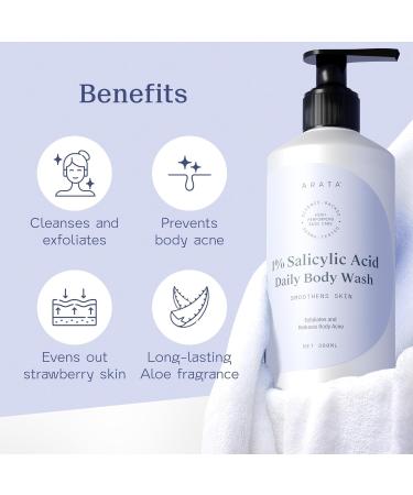 ARA_TA Salicylic Acid Body Wash 1% | Exfoliating Shower Gel for Body Acne & Bumpy Skin | 300ml - All Skin Types - Buy Online on GoSupps.com