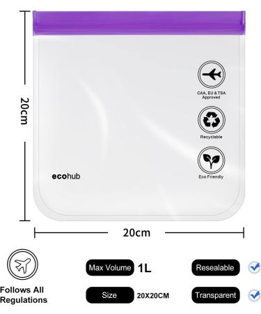 ECOHUB Airport Security Liquids Bags - 2 TSA Approved Purple EVA Clear Travel Toiletry Bags - Buy Online on GoSupps.com