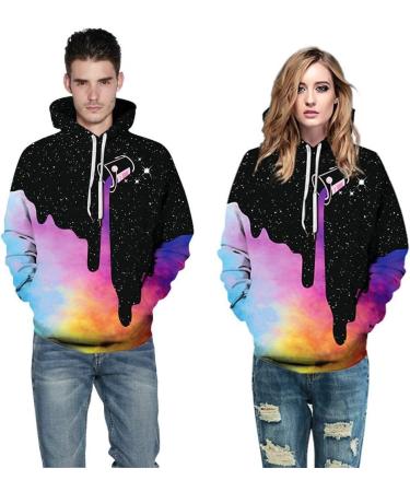 Bigfanshu Women's Sweaters 3D Gradation Print Long Sleeves Hooded Pullover Sweatshirt Blouse Tops Black - Buy Online on GoSupps.com