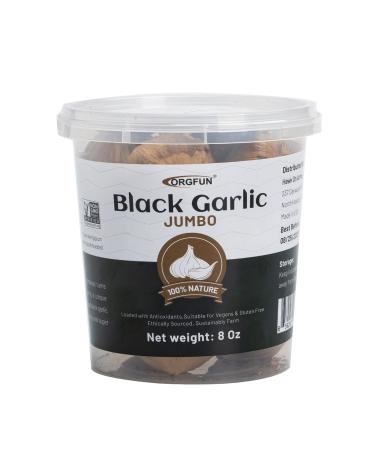 ORGFUN Jumbo Whole Black Garlic, Premium Fermented Black Garlic Cloves, Easy to Peel, Cultivated in the Local Garlic 8 Oz