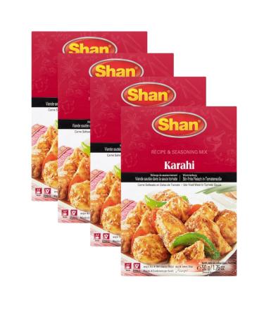 Shan Recipe & Seasoning Mix Karahi 50g - 4 Pack | Stir-Fried Meat In Tomato Sauce No Preservative No Artifical Food Colour.