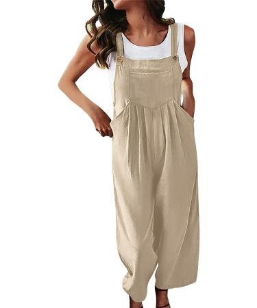 1983 Women's Summer Casual Loose Jumpsuit Wide Leg Pants, Khaki Medium - Buy Online on GoSupps.com