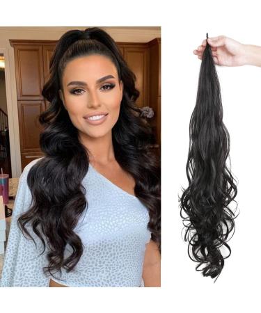ShowCoco Ponytail Extension 32 Inch Flexible Wrap Around Ponytail Hair Extensions Long Curly Synthetic Ponytail Wavy Pretty Hair Ponytails Hairpieces For Women Daily Use(32Inch 1B) 32 Inch (Pack of 1-100g) 1B