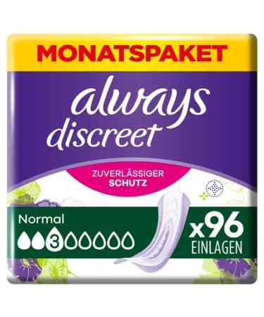 Discreet Incontinence Pads Normal for Bladder Weakness Monthly Package 4 x 24 Pieces 96 Pieces (Pack of 1)