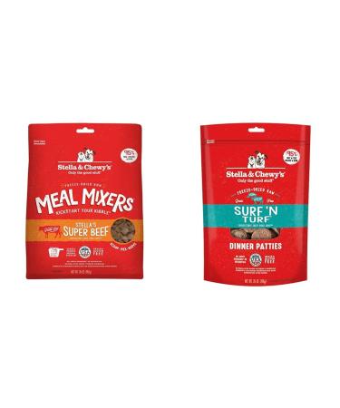 Stella & Chewy s Freeze Dried Raw Super Beef Meal Mixer & Freeze Dried Raw Dinner Patties Grain Free Dog Food Protein Rich Surf N Turf Salmon & Beef Recipe 25 oz Bag Beef + Beef Recipe 992 g (Pack of 1)