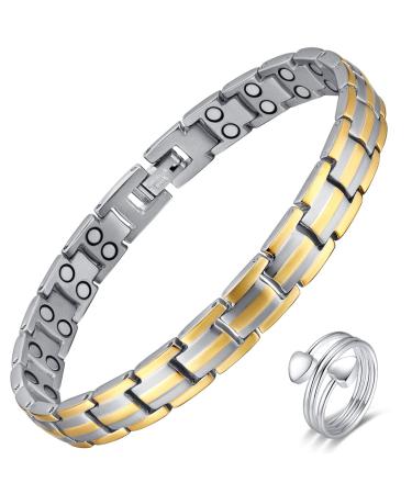 Vicmag Magnetic Bracelets for Women Titanium Steel Brazaletes Ultra Strength Magnetic Gift with Removal Tool (Crystal Design for Ladies) (3 Link Gold)