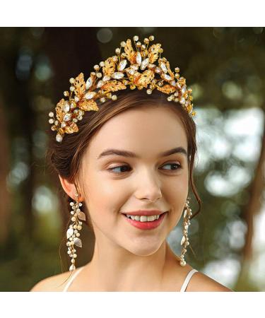 Fashband Rhinestone Leaf Headband Gold Crystal Headpiece Bride Wedding Hair Accessories for Women - Buy Online on GoSupps.com