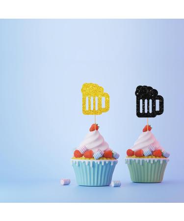 24pcs Beers Cupcake Toppers Cheers and Beers Cupcake Toppers Gold&Black Glitter Beer Mug Cake Decoration for Men Women Beer Themed Birthday Party Supplies - Buy Online on GoSupps.com