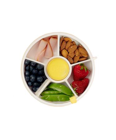 GoBe Kids Snack Spinner Bundle with Hand Strap and Sticker Sheet - Reusable Snack Container with 5 Compartment Dispenser and Lid | BPA and PVC Free | Dishwasher Safe | No Spill Leakproof Lemon Yellow Small