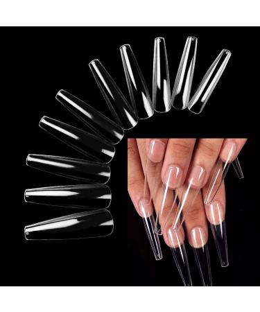 UNA GELLA Extra Long Coffin Nails Tips - 216pcs XXL Full Cover Press On Nails for Nail Extension DIY - Clear False Acrylic Nails with Case - Buy Online on GoSupps.com