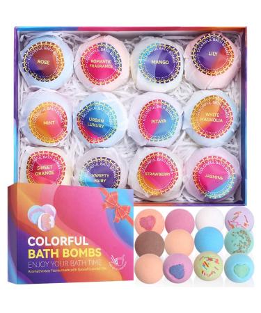 Bath Bombs Gift Set  12 Aromatherapy Bath Bombs for Women Relaxing  a Great Gift for Girlfriends  Wife  Sister  Friends.