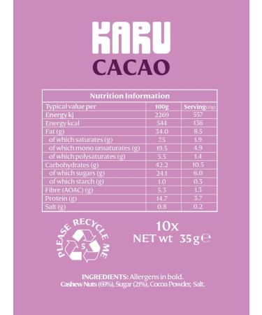 KARU Cacao Cashews (10X 35g) | Vegan Coated Cacao and Salted Caramel Cashews 10x 35g CACAO - Buy Online on GoSupps.com