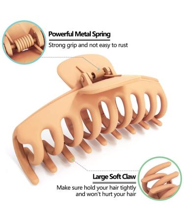 Tocess Large Hair Claw Clips for Women - Strong Hold 4.33 Inch Matte Clips (4 Pcs) - Ideal for Thin, Thick, Curly Hair - Black, Khaki, Pink, Green - Buy Online on GoSupps.com