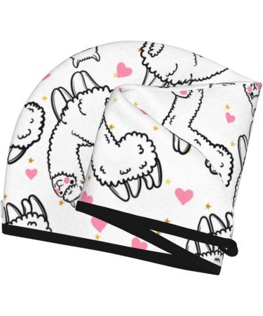 Hair Towel Wrap with Button - Quick Drying Towel Turban for Effortless Hair Care (Alpacas & Hearts Design - Buy Online on GoSupps.com