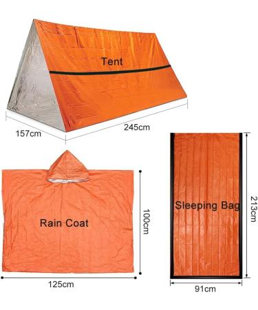 3-in-1 Outdoor Emergency Survival Kit | Heat Reflective Thermal Raincoat & Sleeping Bag Tent Set - Perfect for Camping - Orange - Buy Online on GoSupps.com
