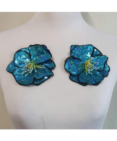 2pcs Sky Blue Sequins Flower Beaded Patches - DIY Sew On Embroidered Patch Applique - Buy Online on GoSupps.com