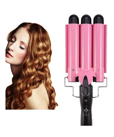 Hair Curling Iron 3 Barrel Wand Temperature Adjustable 25mm Hair Waver (Pink)