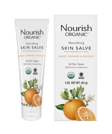Nourish Organic Skin Salve Sweet Orange & Rosehip Nourishing Body Lotion with Coconut Oil Shea Butter & Cocoa Butter 3.7 Oz + Washable Cotton Round