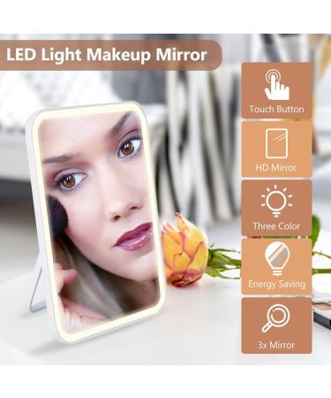 Beautrayn Makeup Mirror with Light - Touch Screen Vanity Mirror with 3X Magnification, USB Rechargeable, 3 Color Lighting Modes - Adjustable Metal Stand, 90 Rotation - Hanging Bathroom Mirror for Shower & Travel - Buy Online on GoSupps.com