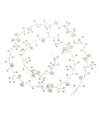 Anglacesmade Bridal Hair Vine 39'' Pearl Headband Extro Long Flower Hair Piece for Bride Bridesmaid Prom Party Festival Hair Jewelry for Women and Girls (Silver)