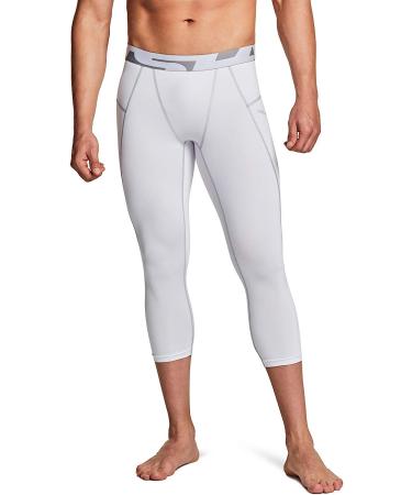 TSLA Men's 3/4 Compression Pants - Cool Dry Workout Tights for Running & Yoga, White - Large - Buy Online on GoSupps.com