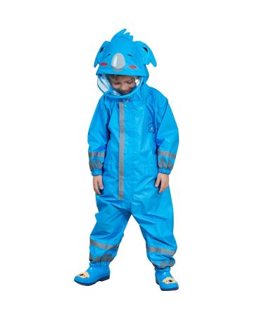 De feuilles Kids Button Rain Suit All-in-one Waterproof Puddle Suits Hooded Raincoat Jumpsuit 2-3 Years Blue B