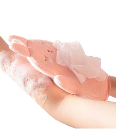 Kid Body Scrubber - Soft Shower Scrubber for Boys - Gentle Comfortable Kid Body Wash Sponge Children's Bath Towel Sponge for Boy Girls Kid Pink
