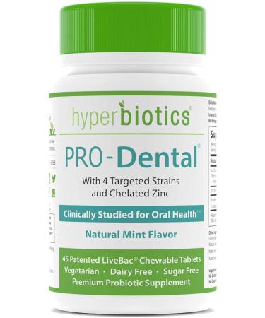 Hyperbiotics PRO-Dental Natural Mint Flavor 45 Patented LiveBac Chewable Tablets