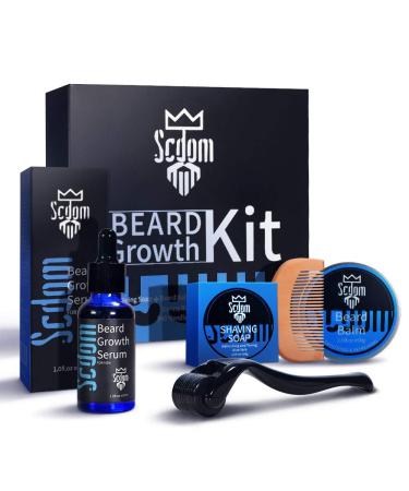 Beard Growth Kit Scdom Grow a Beard Kit for Men with Titanium Derma Roller + Beard Growth Serum Oil + Beard Balm + Beard Cleansing Soap + Comb Beard Grooming Tool Kit Best Gift for Men/Dad
