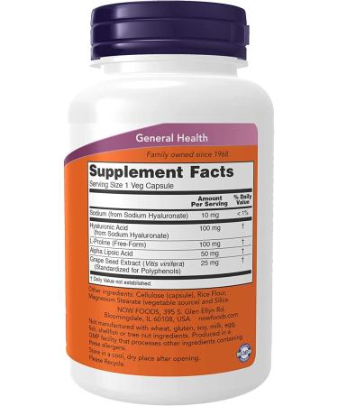 Buy Now Foods Hyaluronic Acid 100 mg - 120 Veg Capsules (Pack of 2) - Fast International Shipping - Buy Online on GoSupps.com