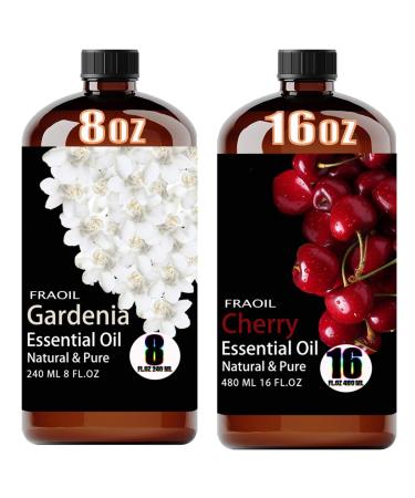 Gardenia Essential Oil 8 Fl Oz and Cherry Essential Oil 16 Fl Oz for Diffuser Humidifier Yoga Cleaning DIY Candle Soap Making Perfume Gift for Essential Oils