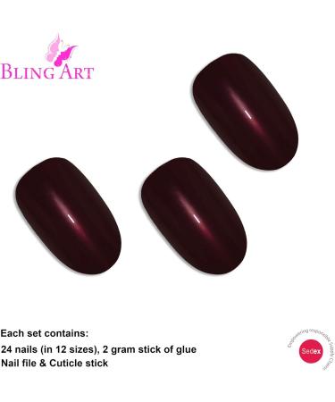 Bling Art Oval False Nails Brown French Manicure Fake Medium Tips with Glue - Buy Online on GoSupps.com