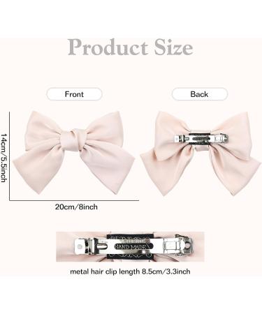 Yoosit 2 Colors 8 Inch Large Bowknot Satin Hair Bows French Barrettes Hair Clips Ponytail Holder Hair Bow Ribbon Accessories for Women Girls (champagne and watermelon red hair bows) - Buy Online on GoSupps.com