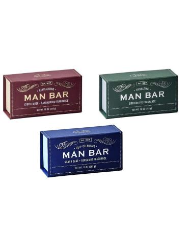 San Francisco Soap Company - Set of 3 Man Bars - Deep Cleansing (Silver Sage & Bergamot)  Hydrating (Siberian Fir) and Revitalizing (Exotic Musk + Sandawood) 10 Ounce Each