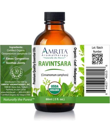 Amrita Aromatherapy Organic Ravintsara Essential Oil 100% Pure Undiluted Cinnamomum camphora Therapeutic Grade Premium Quality Aromatherapy Oil Tested & Verified 60ML - Buy Online on GoSupps.com