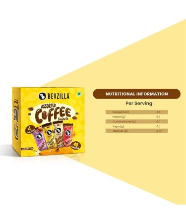BVZ 48 Instant Coffee Powder Sachets (48 X2 Gram Sachets)| Turkish Hazelnut Colombian Gold French Vanilla & English Butterscotch | 12 Sachets Each Flavour| Hot & Cold Coffee| Makes 48 Cups| 100 % Arabica Coffee| Strong Coffee| Best Coffee | Espresso Latte - Buy Online on GoSupps.com