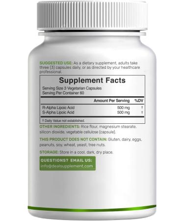Alpha Lipoic Acid 1 000mg 180 Veggie Capsules 50/50 R-ALA & S-ALA for Max Bioavailability Antioxidant Supplement Energy & Nervous System Support Non-GMO 180 Count (Pack of 1) - Buy Online on GoSupps.com