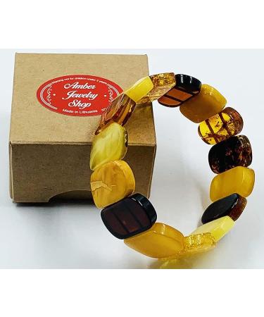 Natural Baltic Amber Stretch Bracelet - Handmade Multicolor Amber Jewelry from Certified Amber Beads - Buy Online on GoSupps.com