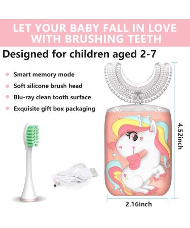 Kids Unicorn Sonic Electric Toothbrush | U-Shaped Rechargeable | 6 Modes Smart Timer | IPX7 Waterproof | 360 Oral Cleaning | Replacement Heads | Ages 2-7 (2 Pink) - Buy Online on GoSupps.com