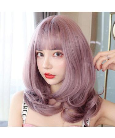 BGHJUE Wig female air bangs grandma gray fluffy long curly hair cute set natural big wave long hair