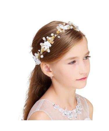 IYOU Pearl Princess Helmet Gold Rhinestone Wedding Headband Date Birthday Promo Hair Accessories for Girls Flowers and Bridesmaid - Buy Online on GoSupps.com