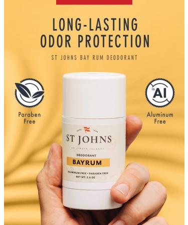 St Johns Bay Rum Aluminum Free Deodorant | Long-Lasting Odor Resistant & Soothing | Clear Deodorant Stick | Odor-Free Deodorant Made of Natural Compounds | Mens Bay Rum Deodorant (2.6 oz Stick) - Buy Online on GoSupps.com