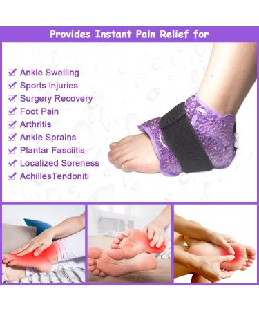Conbella Ankle Ice Therapy Wrap with Adjustable Brace - Hot Cold Gel Pack for Sprained Ankles, Plantar Fasciitis, Achilles Tendonitis - Purple - Buy Online on GoSupps.com