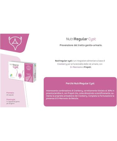Buy Nutriregular Cyst - 20 Natural Capsules for Genito-Urinary Health with Cranberry D-Mannose & Propolis - Made in Italy by Nutrileya - Buy Online on GoSupps.com