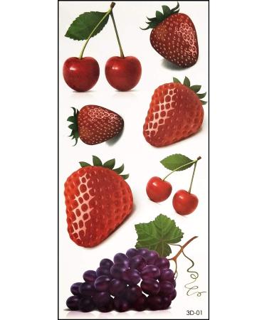 PARITA Tattoos Red Cherry Grapes Strawberry Sweet Summer Fruit Cartoon Temporary Removable Tattoo Fake for Women Men Makeup Arm Leg Chest Shoulder Fashion Art Body (1 Sheet.) (09)