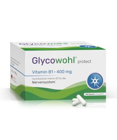 Glycowohl Protect vitamin B1 (Thiamin) 400 mg |200 capsules |Highly dosed for the nervous system |Without titanium dioxide & magnesium stearate |Vegan |Made in Germany