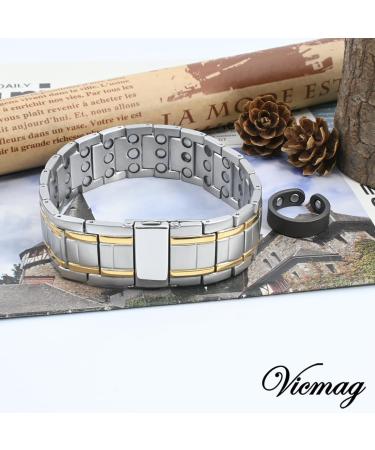 Vicmag Men's Magnetic Therapy Bracelet - Titan Steel for Arthritis Pain Relief | Adjustable Folding Lock | Silver & Gold Options - Buy Online on GoSupps.com
