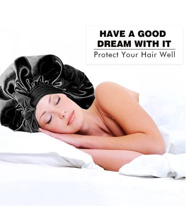 Satin Bonnet for Black Women - Large Silk Bonnet for Braids - Ideal for Sleeping - Stretchy Tie Band - Black & Leopard - Buy Online on GoSupps.com