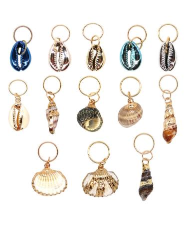 HEALLILY Beavorty 13pcs Hair Rings Jewelry Pendant Ocean Conch Shell Hair Accessories Hair Cuffs Decorations Charms for Twist Crochet Braiding Hair Clips