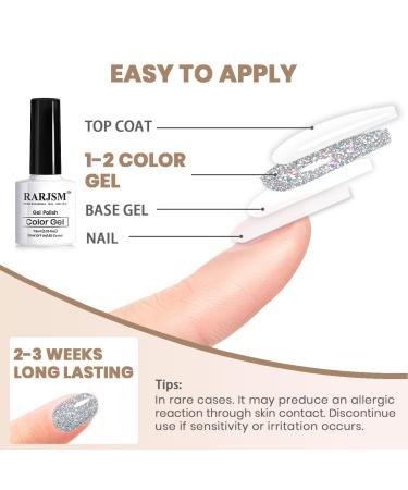 RARJSM Reflective Glitter Gel Polish - Silver Holographic Nail Art Varnish for Salon & DIY - Sparkling Iridescent Shimmer RAR705 - Buy Online on GoSupps.com